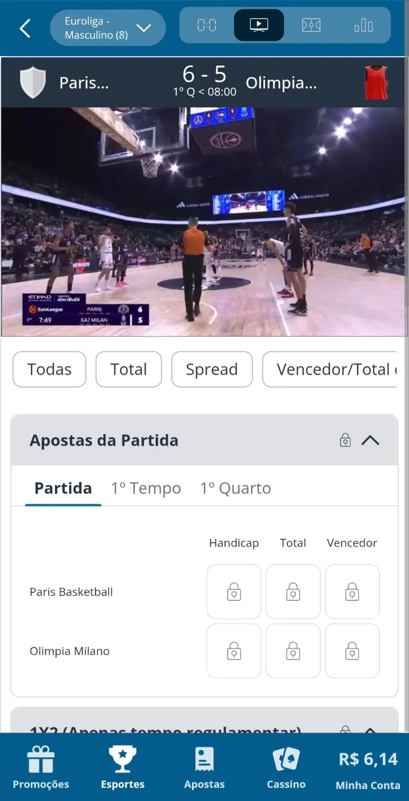 Transmissão ao vivo de basquete na Sportingbet, com imagem e mercados para apostar em tempo real.