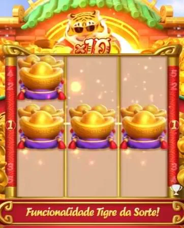 Funcionalidade tigre da sorte do Fortune Tiger, com objeto dourado alinhado no grade central e multiplicador de 10x
