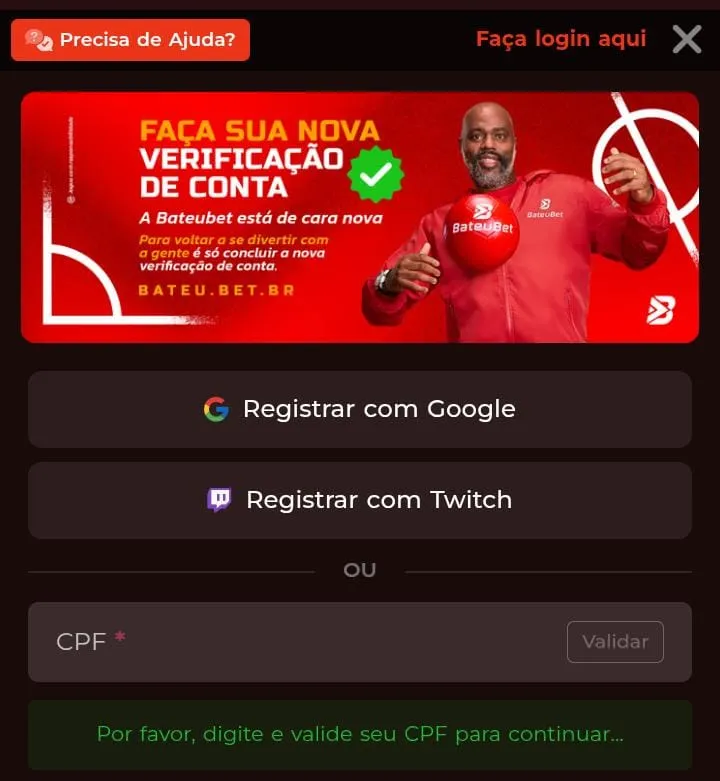 Página da etapa 1 de registro da BateuBet