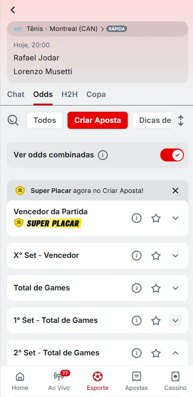 Mercados de apostas em jogo do Montreal (CAN), com destaque para o pagamento antecipado da Superbet