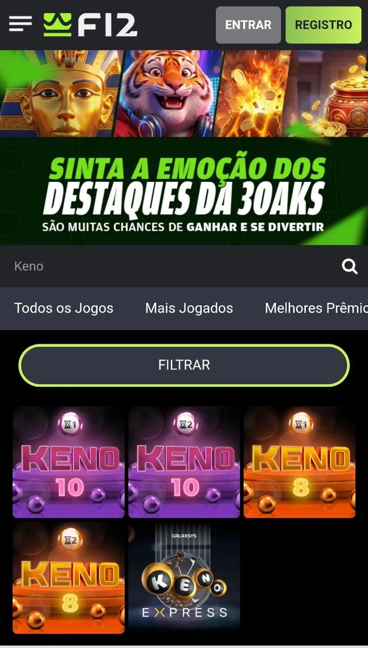 Opções de jogos de Keno online na F12.Bet