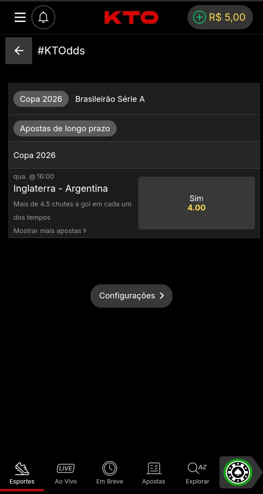 Mercados especiais KTO para os jogos da Copa do Mundo.