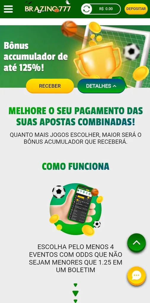 Oferta de bônus multiplicador de apostas múltiplas com até 125% de boost.