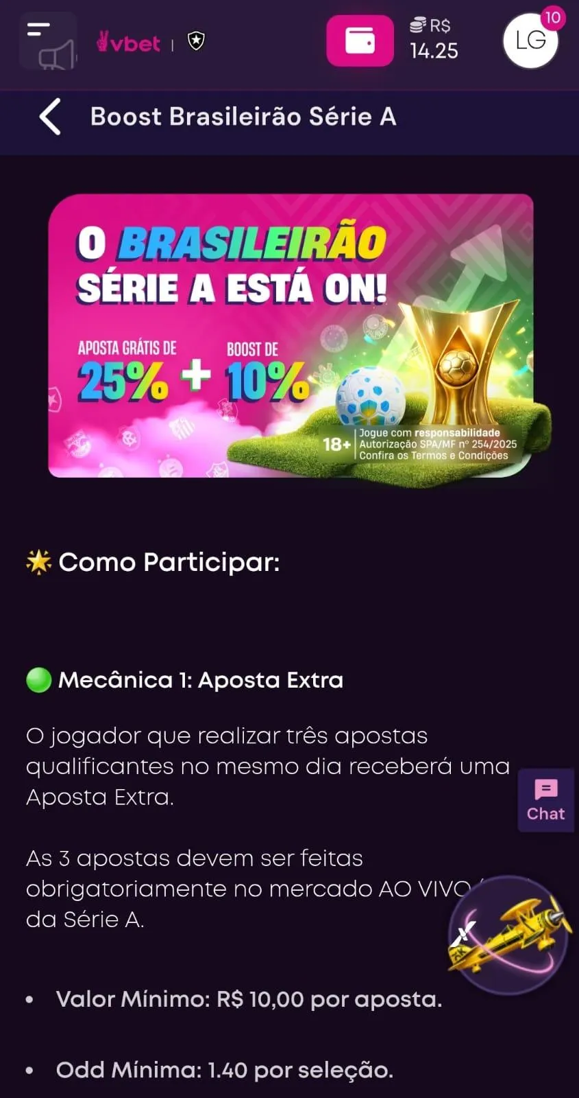 Oferta Boost do Brasileirão Série A com regras da mecânica 1 que dá aposta extra.
