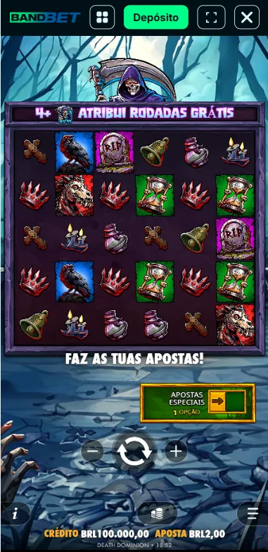 Death Dominion na Bandbet com opções de apostas especiais e multiplicadores de até 1.000x