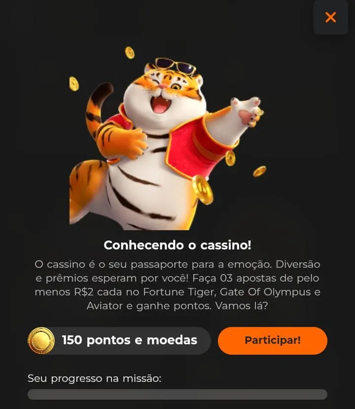 Personagem do tigrinho jogando moedas e texto explicando como funciona a Missão VIP na Esportivabet