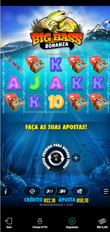 Big Bass Bonanza na KTO com apostas a partir de R$ 0,10