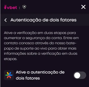 Verificação de 2 fatores para ativar na Vbet