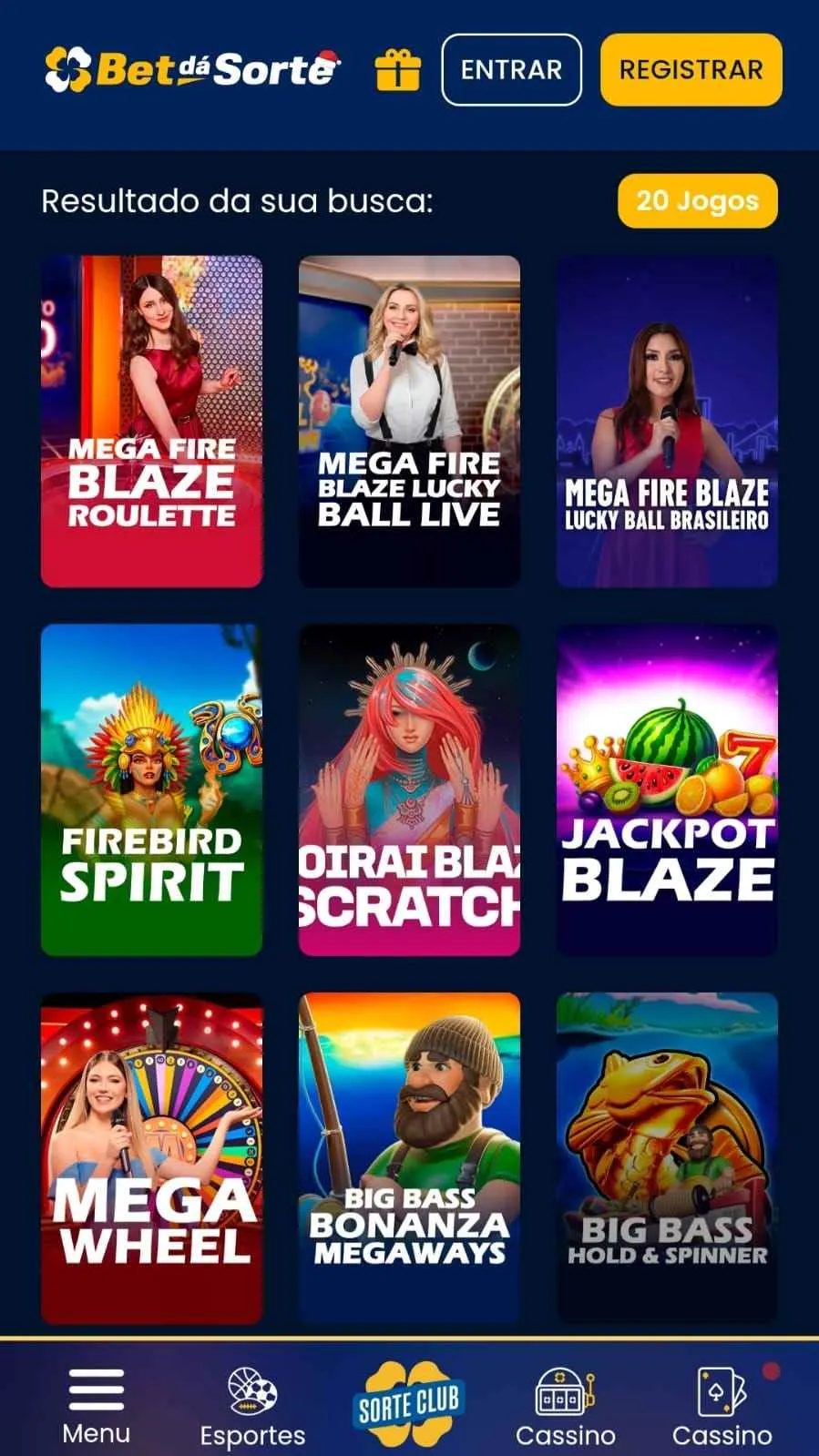 Opções de mega fire blaze na bet dá sorte, um dos formatos de bingo online.