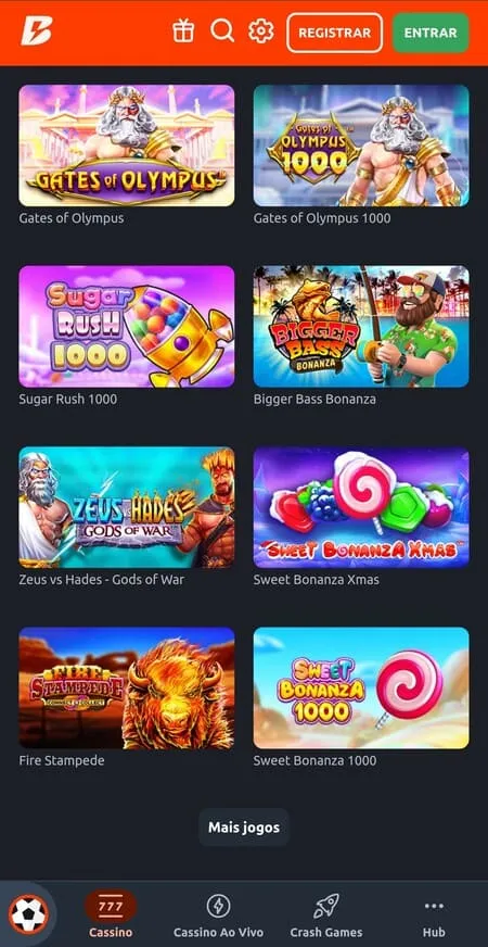 Gates of Olympus na Betano com outros slots populares como Gates of Olympus 1000 e Sugar Rush 1000.
