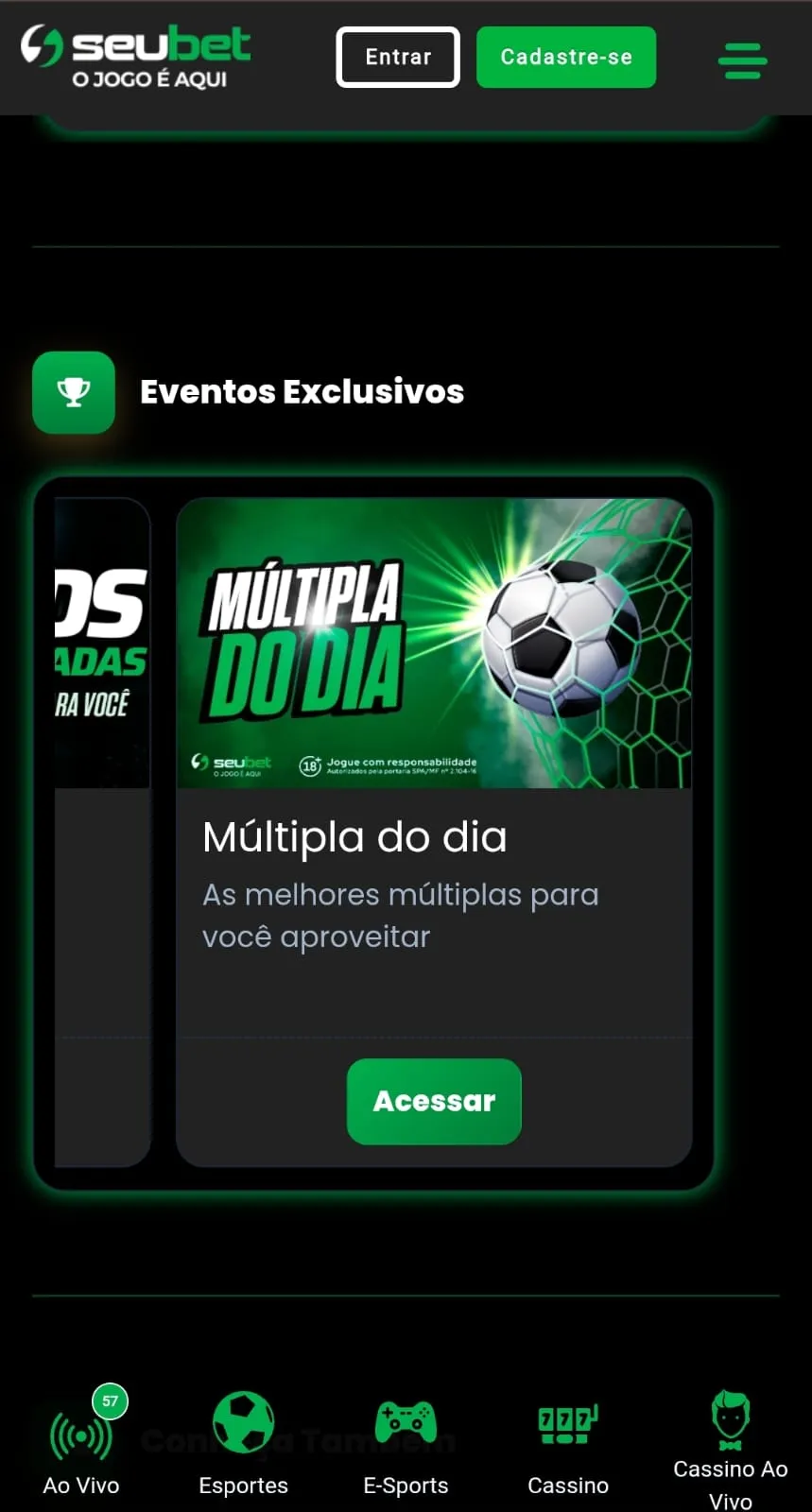 Print da página de ofertas da Subet com o banner da oferta Múltipla do dia.