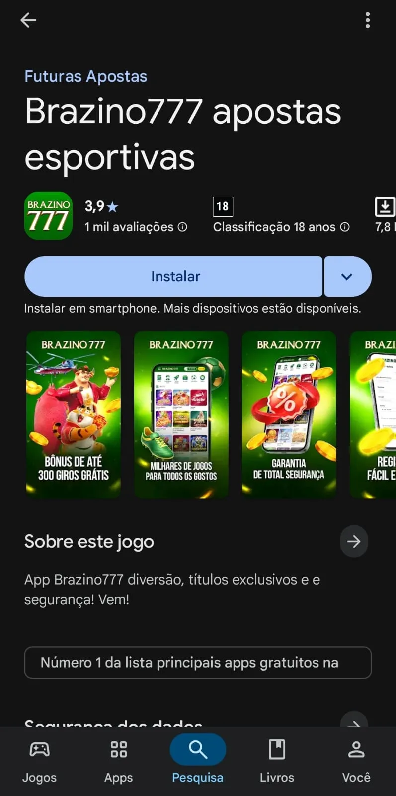App da Brazino777 para instalar na Play Store.