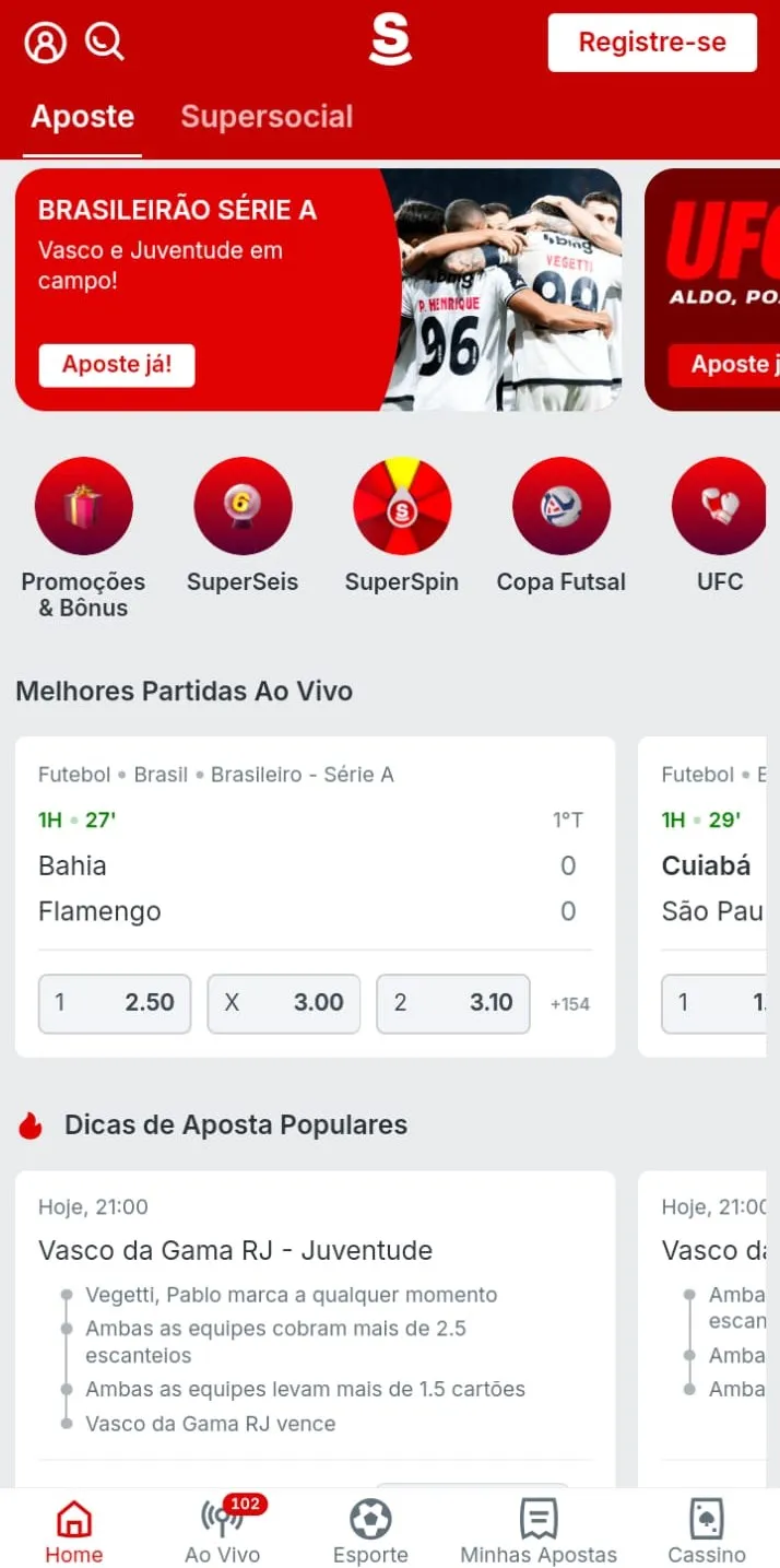 Site Superbet com partidas ao vivo para apostar e dicas de apostas populares.