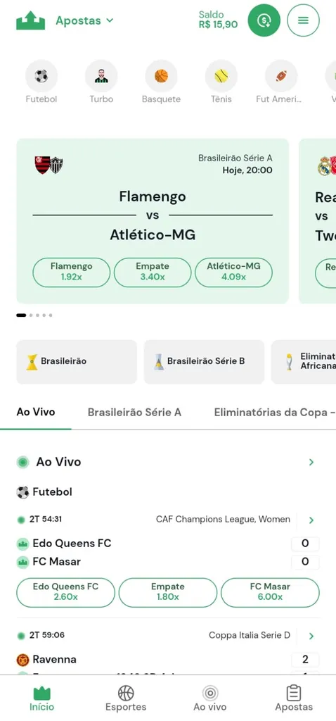 Tela do Rei do Pitaco exibindo os esportes