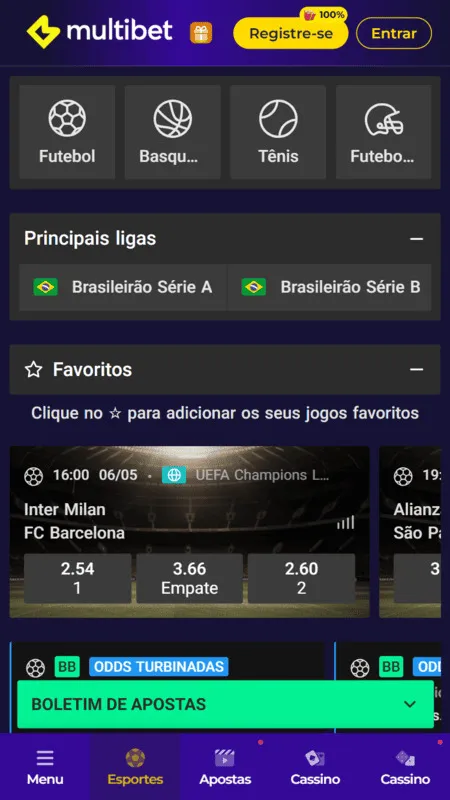 Captura de tela da página inicial da Multibet
