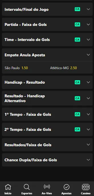 Mercado Empate Anula Aposta da bet365 para São Paulo x Atlétic-MG no Brasileirão 2026