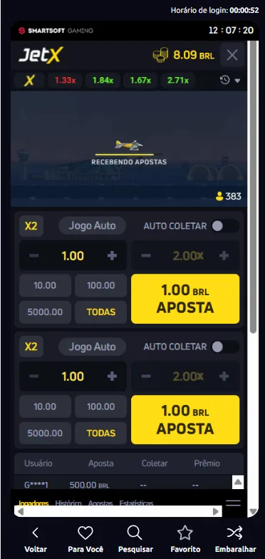 JetX na Betano com multiplicador esperando a próxima rodada com apostas de R$ 1