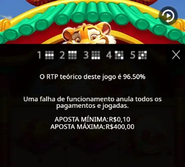 Linhas de pagamento, aposta mínima e máxima e RTP de Tigre Sortudo na Segurobet