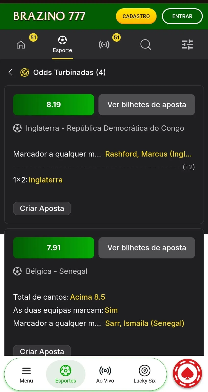 Mercados com odds turbinadas para a Copa do Mundo na Brazino777.
Data: 01/07/2026