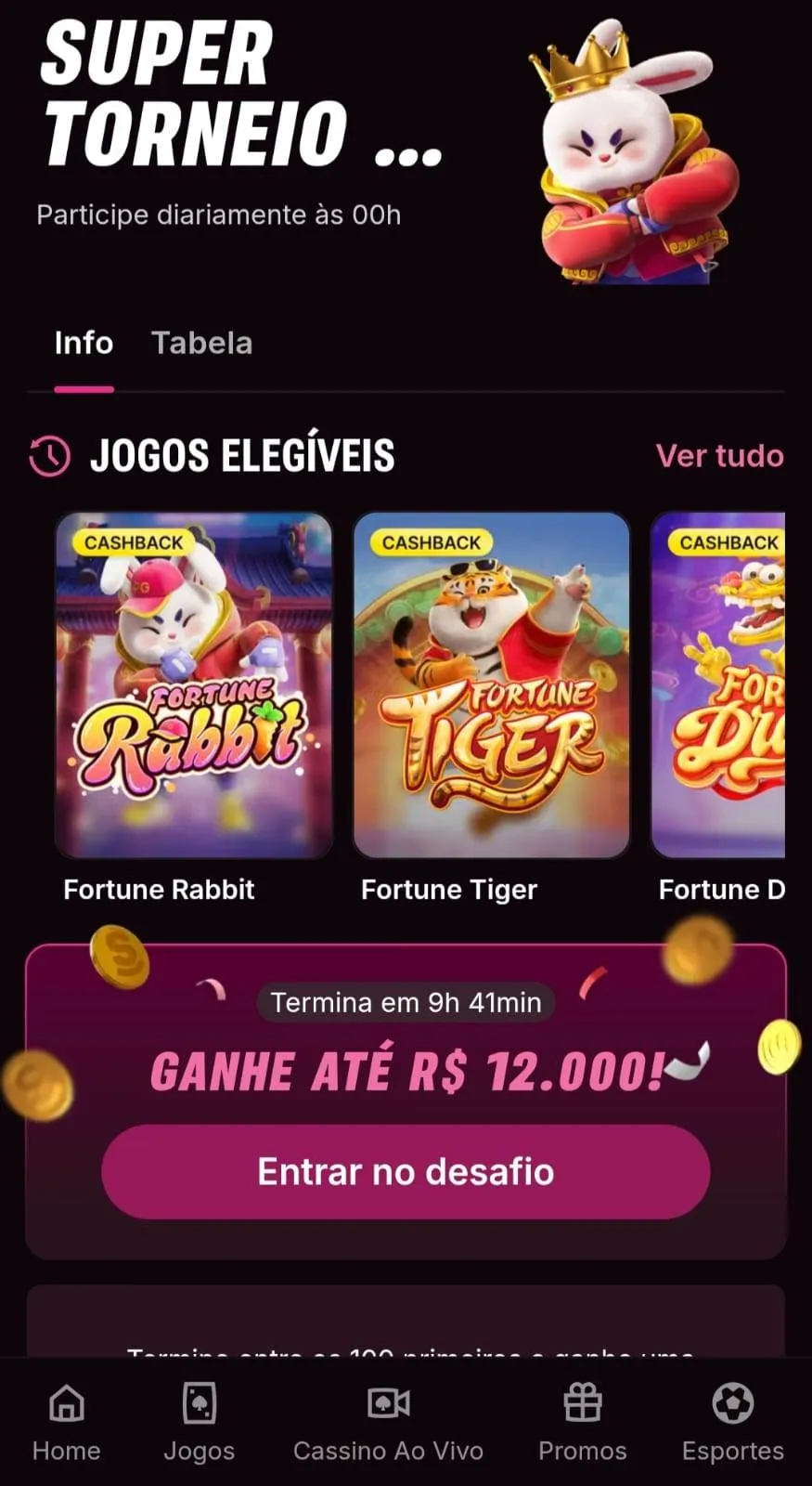 Super Torneio na Superbet com jogos elegíveis como Fortune Tiger e mais, com prêmios de R$50 mil por dia distribuídos.