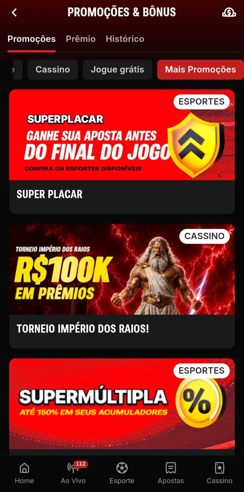 Print da página de promoções da Superbet.