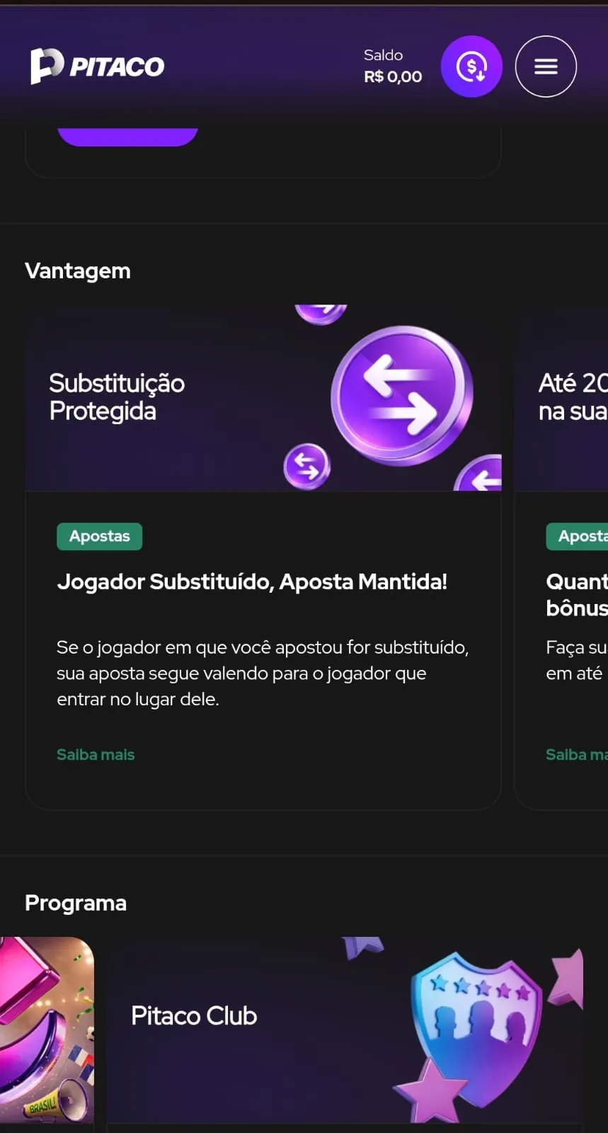 Substituição Protegida da Pitaco para mercados de jogadores selecionados