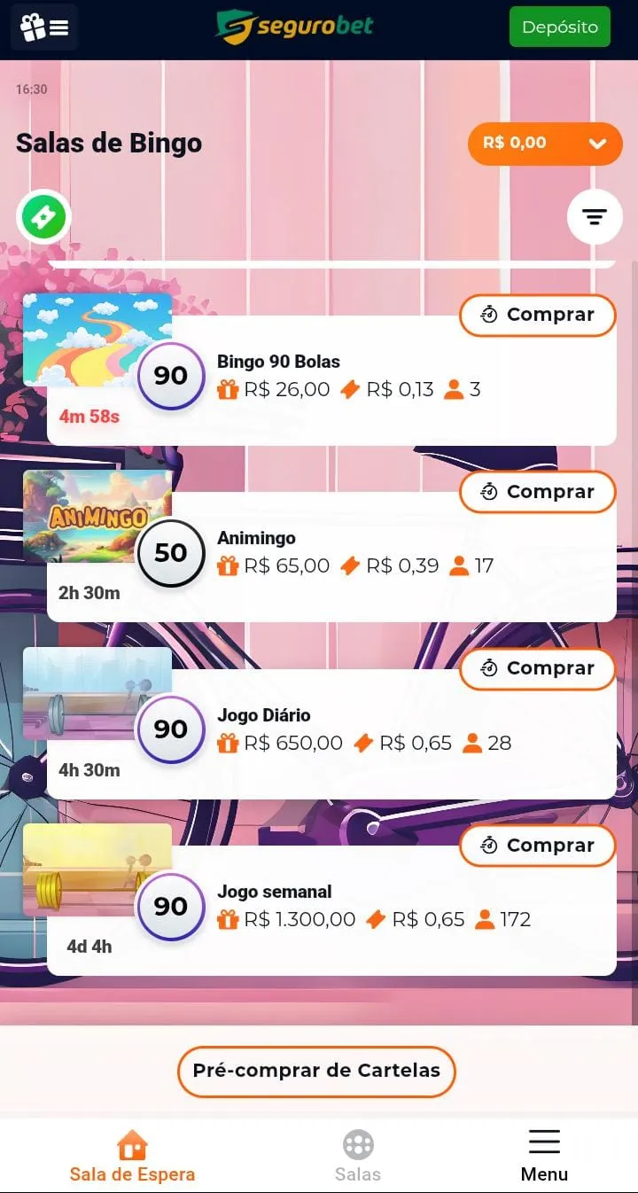 Salas de bingo da Segurobet, com