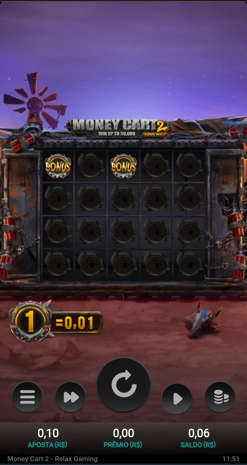 Interface do Money Cart 2 da Relax Gaming com 2 símbolos de bônus