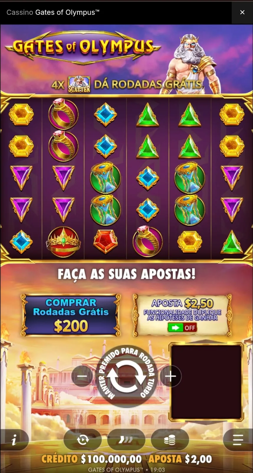 Versão demo do Gates of Olympus na Oley Bet
