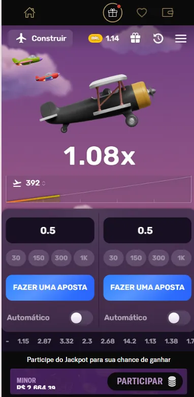 Aviatrix voando na BetMGM com multipicador de 1.08x