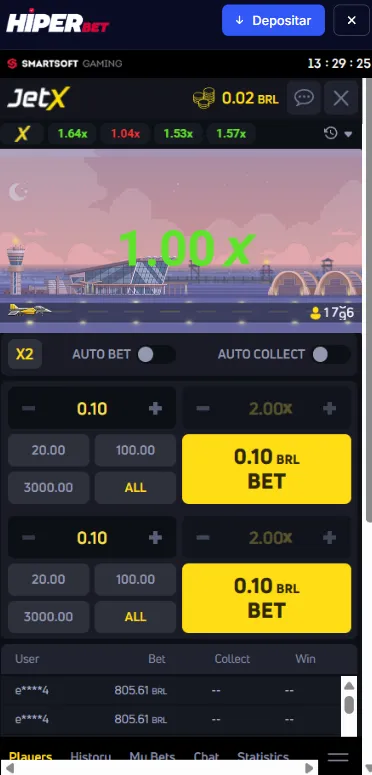 Começo da rodada do JetX na Hiperbet