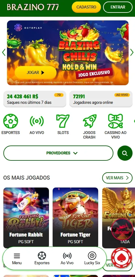 Cassino na Brazino777 com destaque para o jogo exclusivo Blazing Chillis