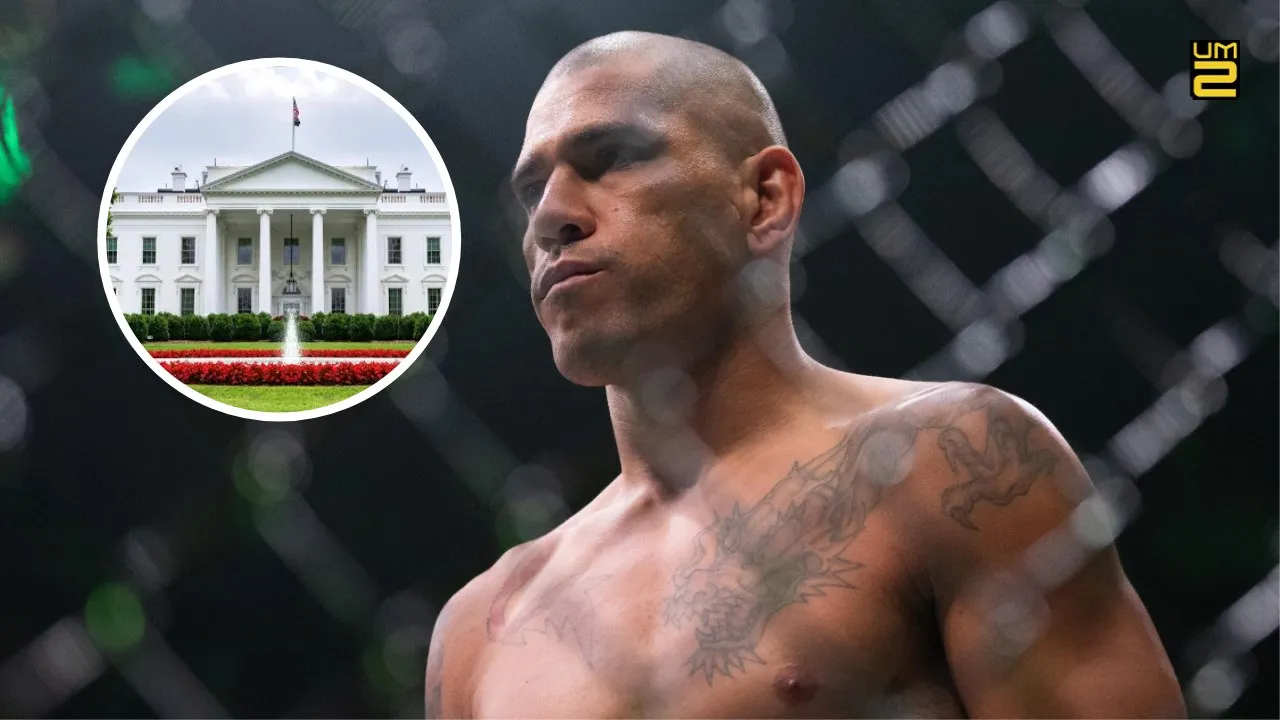 Montagem com Alex Poatan ao lado da Casa Branca para evento do UFC