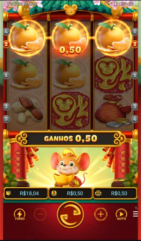 Fortunue Mouse com rodada ganhadora e prêmio de R$0,50