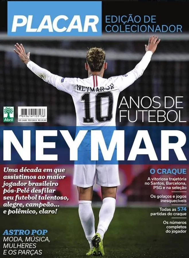 A capa de Placar: Neymar como o melhor jogador brasileiro depois que Pelé parou de jogar, segundo a revista