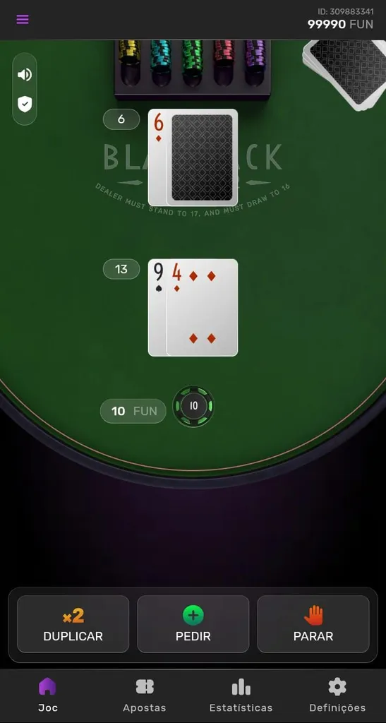 Captura de tela de um jogo demo de blackjack da F12.Bet
