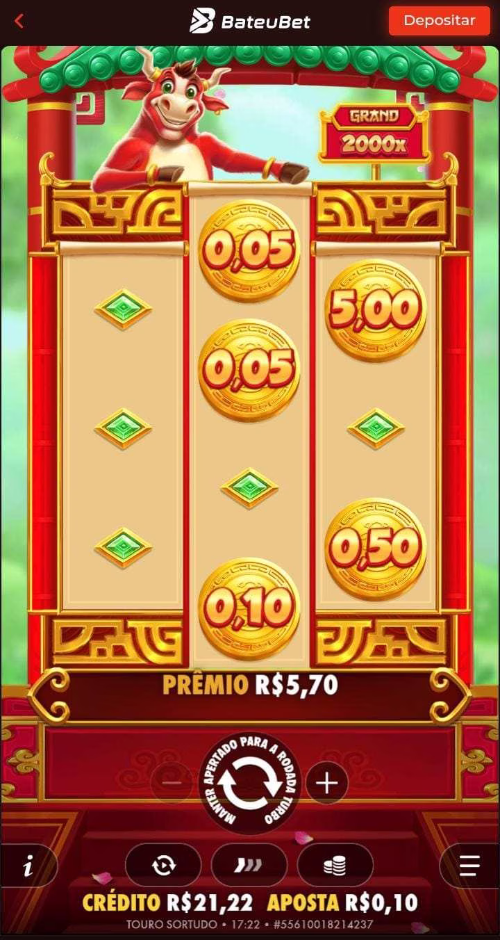 Rodada do Touro Sortudo com o recurso Hold e Win ativado, com diferentes moedas nas bobinas e um pagamento de R$5,70 para uma aposta de R$0,10

