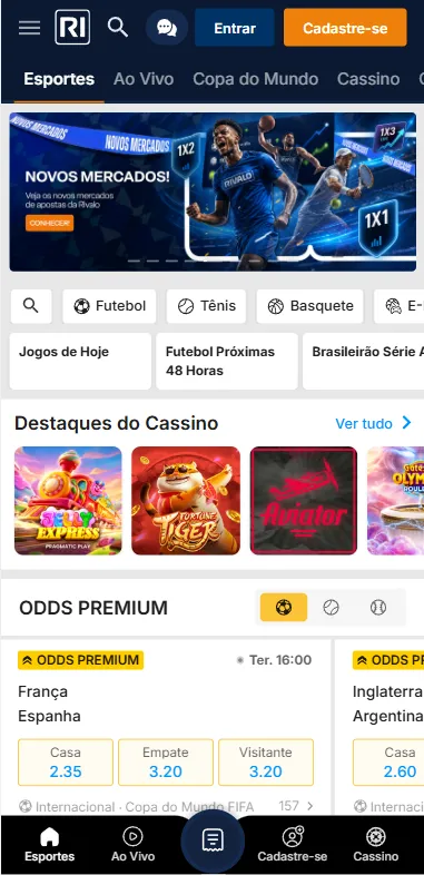 Odds premium entre França x Espanha na Rivalo com cotações acima da média e jogos em destaque no cassino