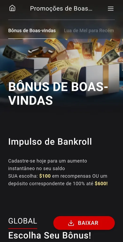 Bônus de boas-vindas da GGpoker com escolha da recompensa de 100 dólares ou depósito correspondente a até 600.