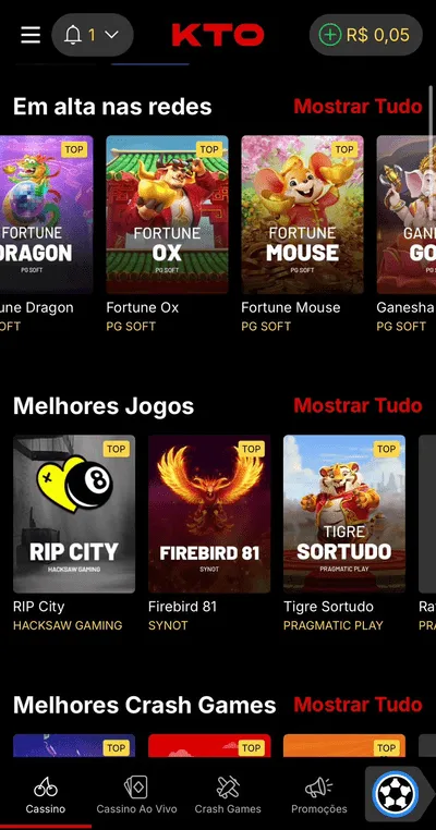 Cassino KTO com os jogos em alta nas redes, incluindo Fortune OX, Fortune Mouse, Fortune Dragon e Ganesha Gold.