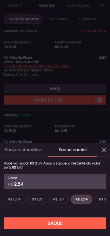 Cash Out Parcial na Onabet