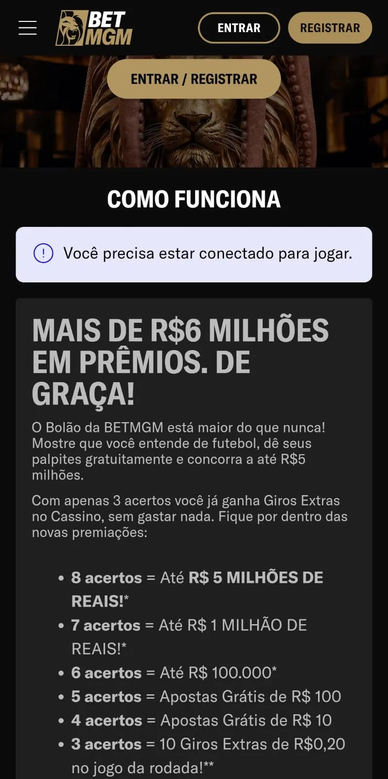 Regras do Bolão da BetMGM, com mais de R$ 6 milhões em prêmios e premiações de 3 a 8 acertos
