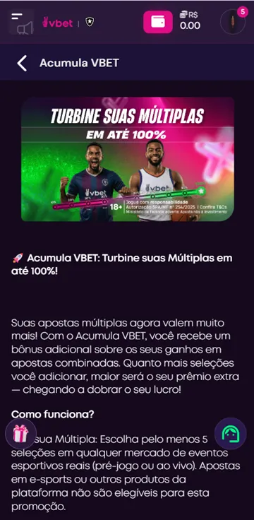 Acumula VBET com múltiplas turbinadas em até 100% 