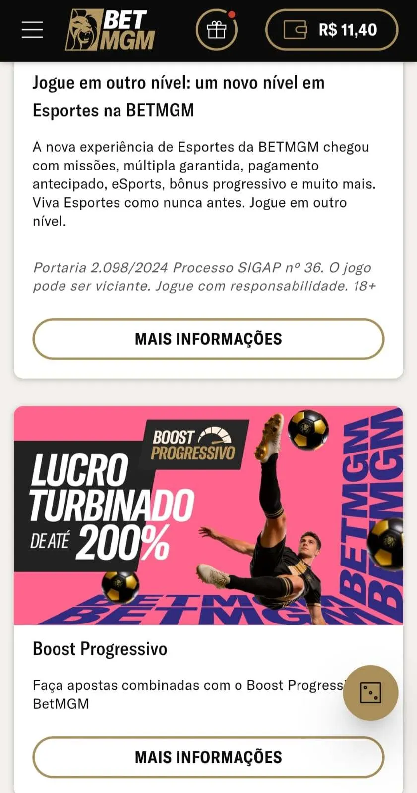 Ofertas BetMGM, com boost progressivo de até 200% nas múltiplas.
