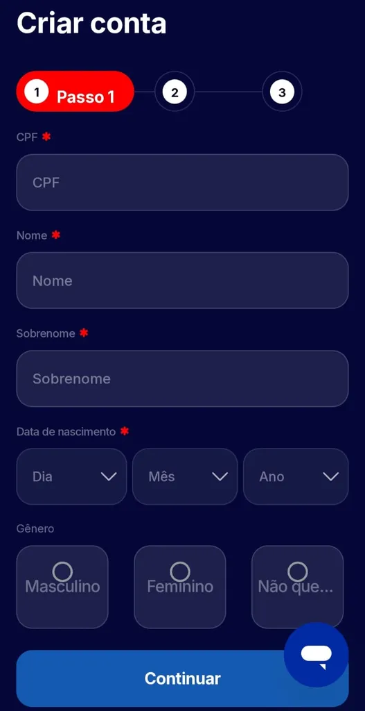 Cadastro simplificado na Hiperbet app