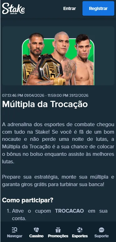 Promoção Múltipla da Trocação com R$25 em giros grátis no UFC