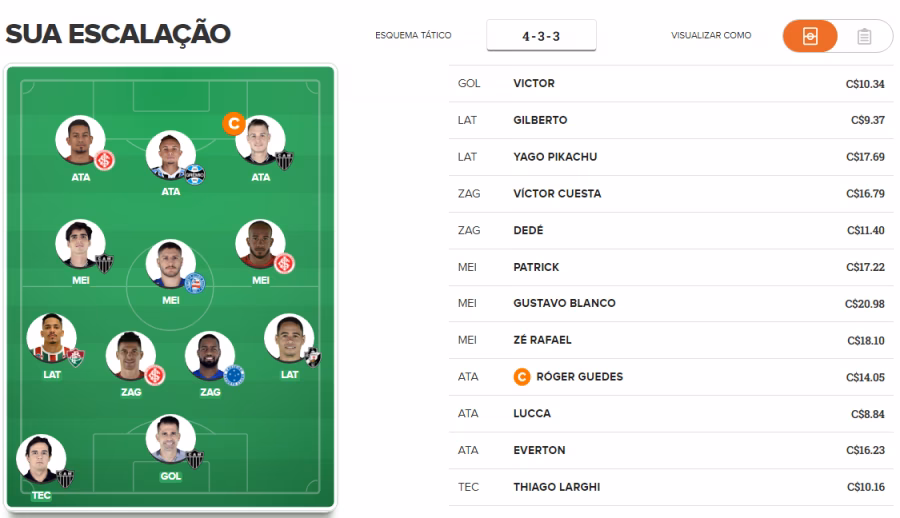 Time para pontuar na 9ª rodada do Cartola FC 2018. 