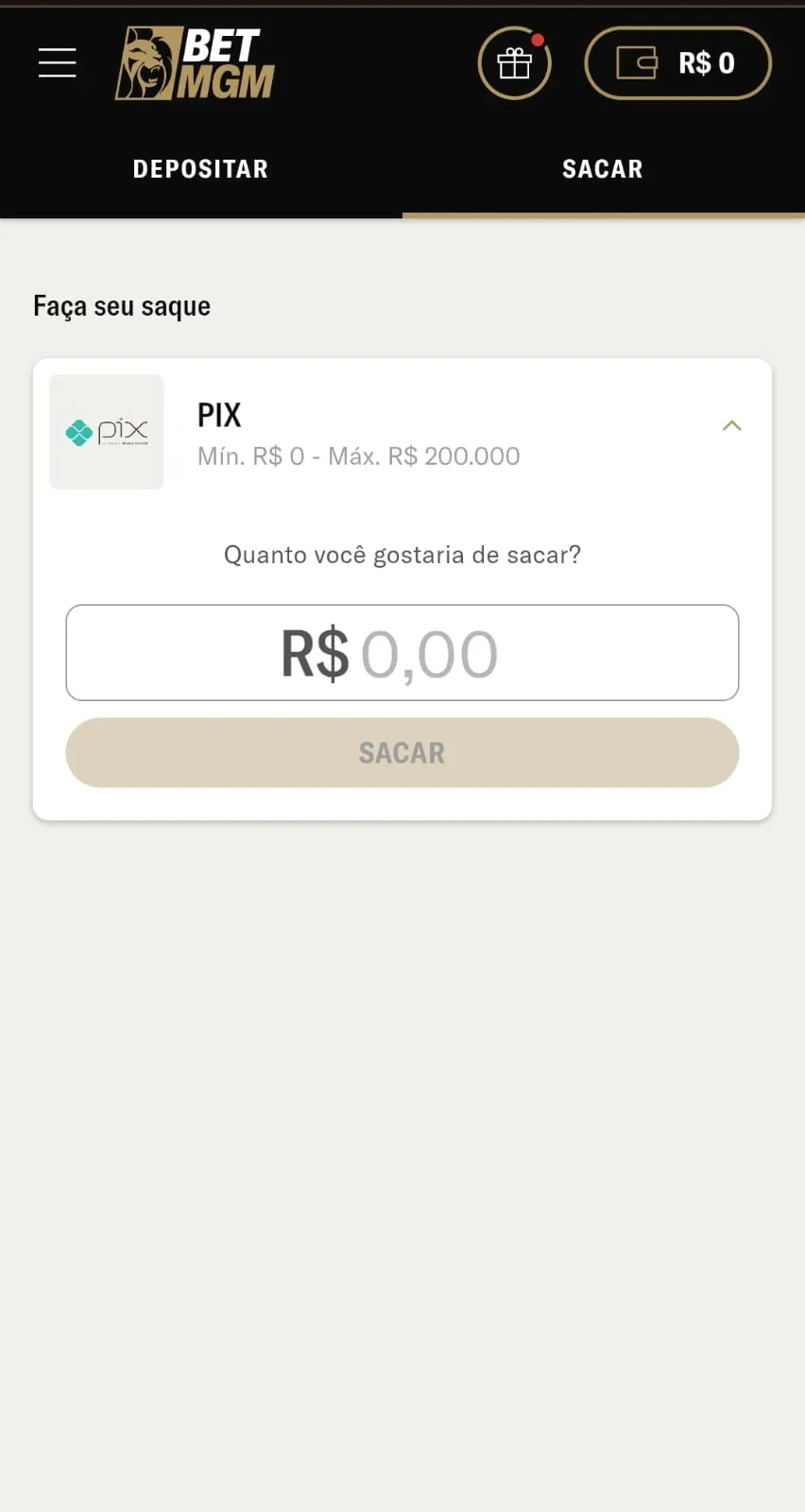 Print do painel de saques na BetMGM