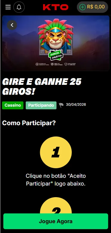 Promoção Gire e Ganhe 25 Giros Grátis na KTO