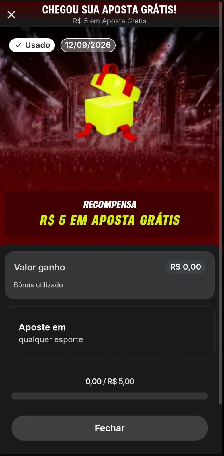 Prêmio de R$ 5 da oferta Super-Sextou já utilizado.